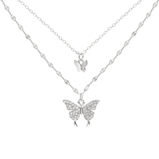 Refined Silver Necklace Set with Shimmering Butterfly