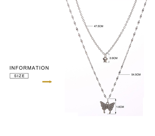 Refined Silver Necklace Set with Shimmering Butterfly