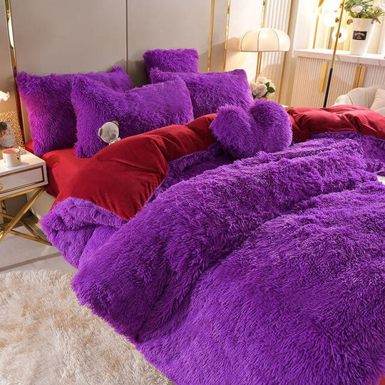 Plush Dreams - 4 Sets of Fleece Bedding + Heart Pillow