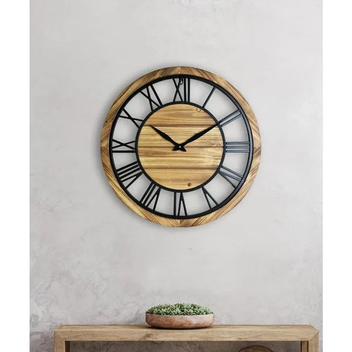 Decorative Wooden Wall Clock with Roman Numerals