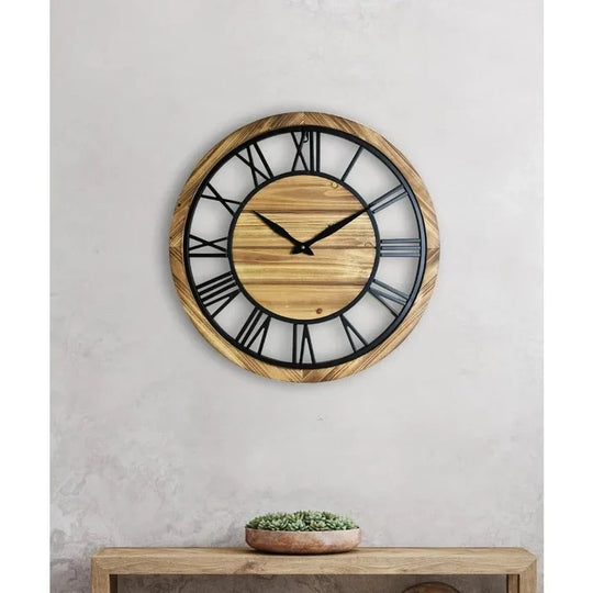 Decorative Wooden Wall Clock with Roman Numerals