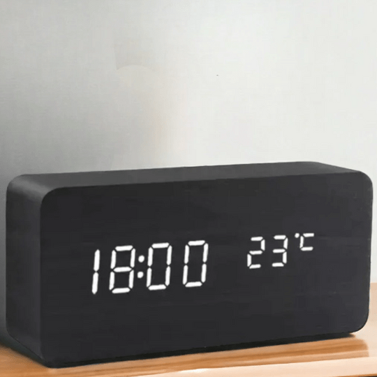 Sveglia digitale in legno – Display LED e controllo vocale