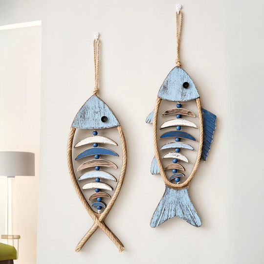 Decorazione a forma di pesce in legno – Accessorio rustico marittimo per la casa