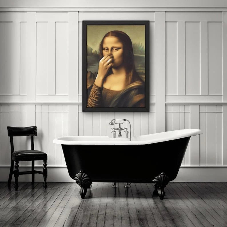 Canvas Wanddecoratie Badkamer - Mona Lisa met Humor - Feuchtigkeitsbestendig
