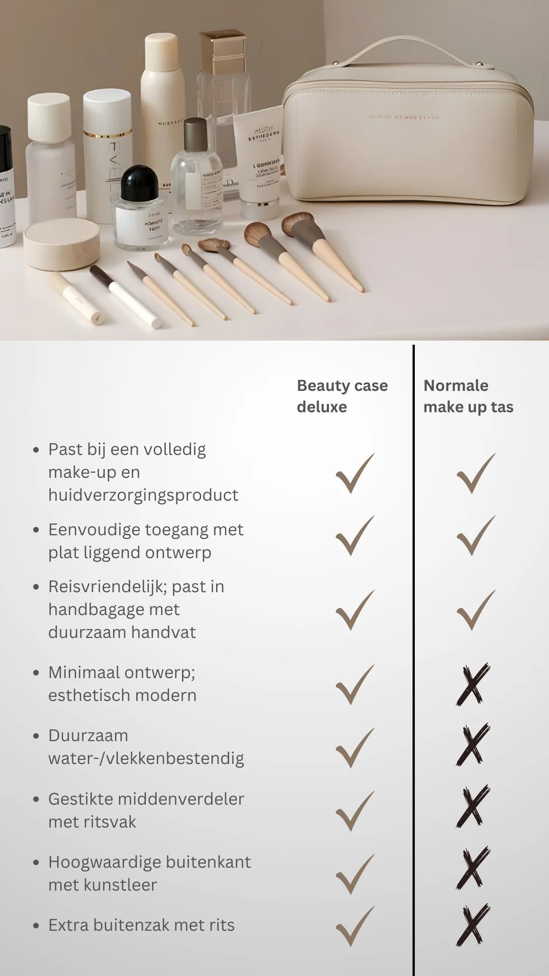 Cosmetische tas reizen groot - elegante make-up organizer voor dames met ritssluiting