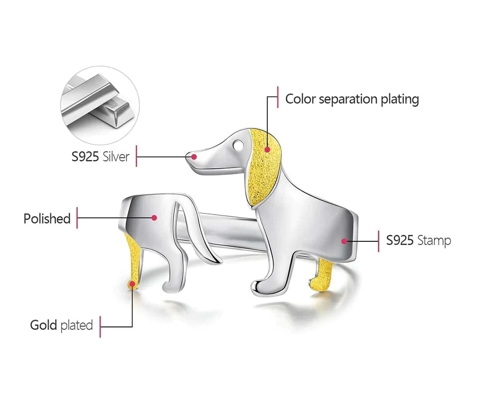 Cute Dachshund Silver Ring – Adjustable and Full of Character
