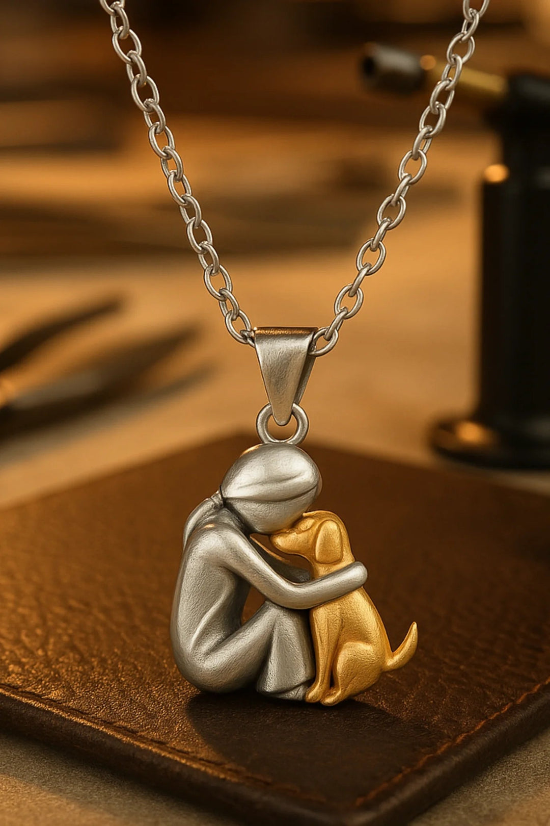 Damesketting met knuffelhanger in 14K verguld - elegant hondensilhouetontwerp