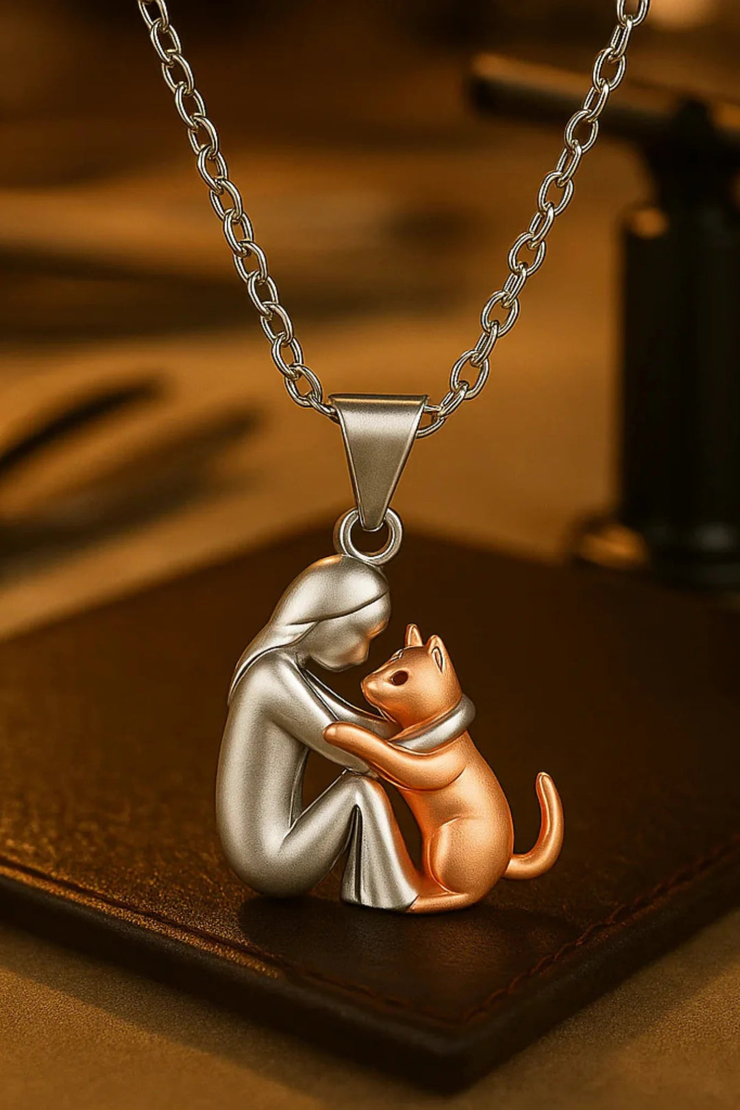 Damesketting met knuffelhanger in 14K verguld - elegant hondensilhouetontwerp