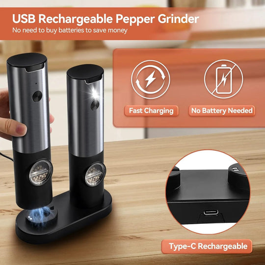 Elektrische Peper- en Zoutmolen Set – Oplaadbaar met LED