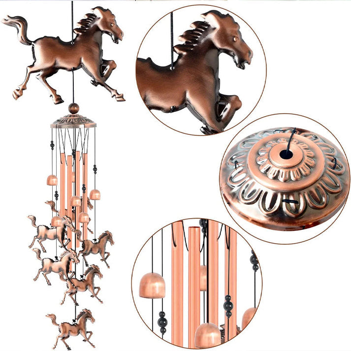 Bronzen Retro Windgong met Paardenmotief