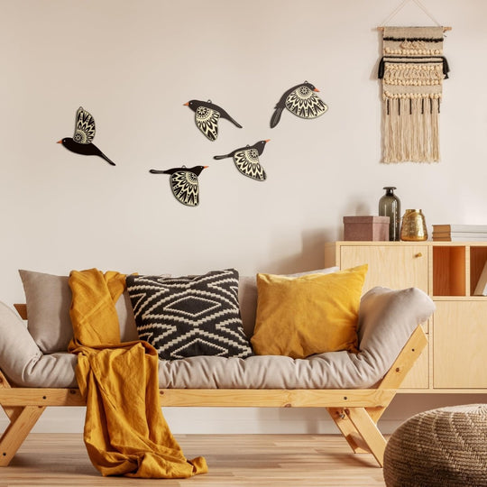Set of 5 Bird Wall Decorations - Handmade Wooden Design