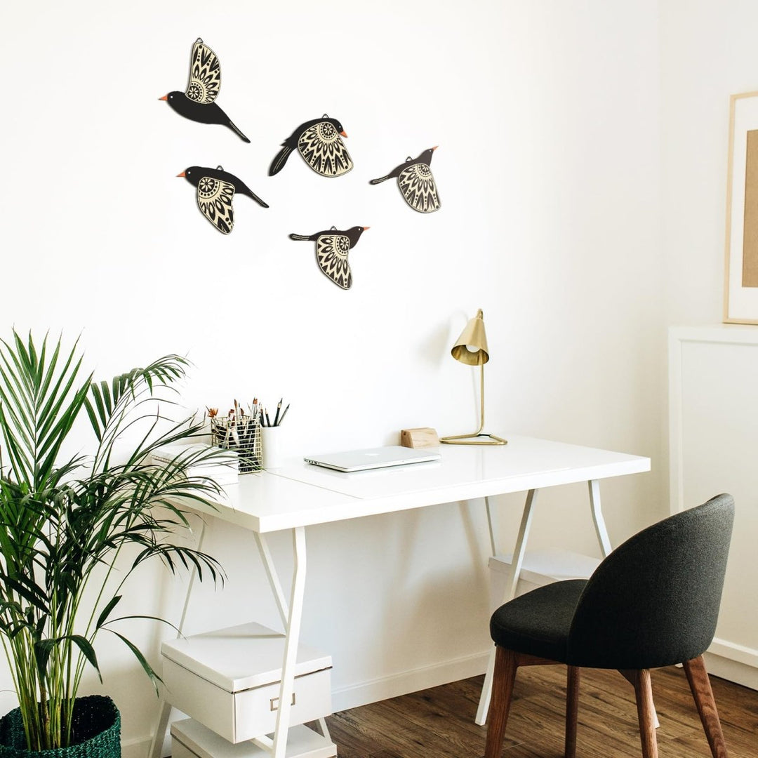 Set of 5 Bird Wall Decorations - Handmade Wooden Design