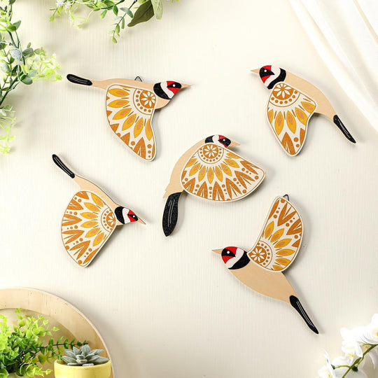 Set of 5 Bird Wall Decorations - Handmade Wooden Design
