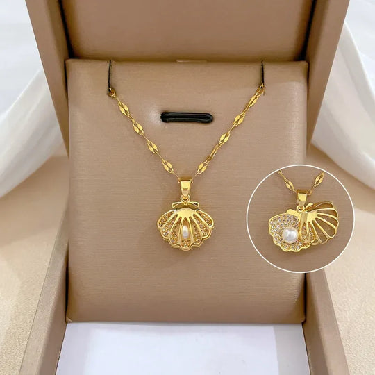 Pearl Pendant | Shell &amp; Pearl Necklace – Timeless Coastal Style
