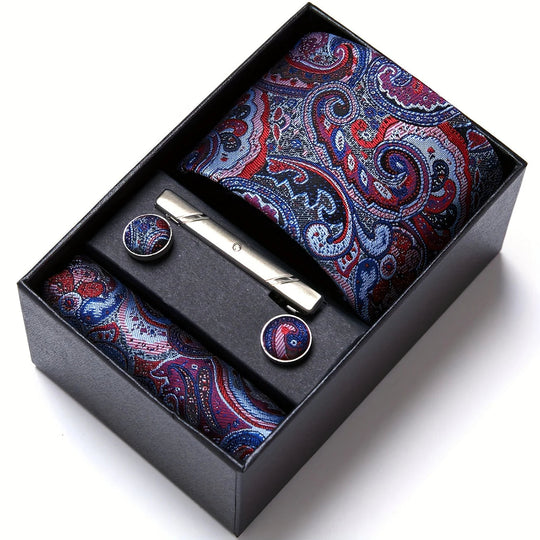 Heren Stropdas Set – Paisley met Zakdoek, Clip &amp; Manchetknopen