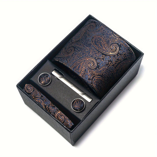 Heren Stropdas Set – Paisley met Zakdoek, Clip &amp; Manchetknopen