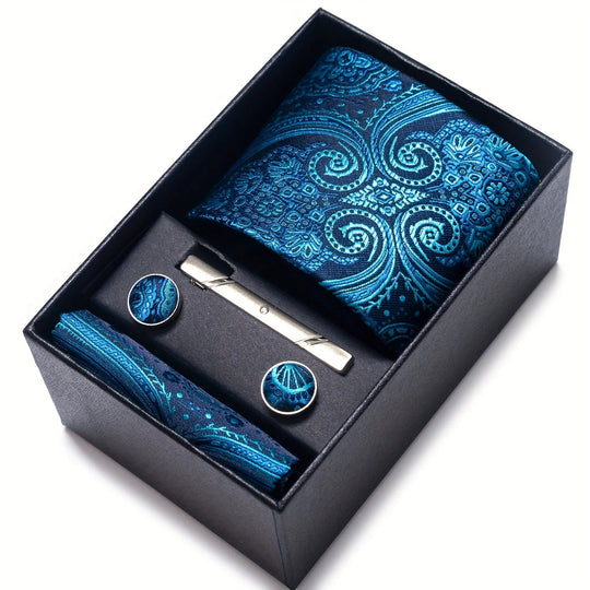 Heren Stropdas Set – Paisley met Zakdoek, Clip &amp; Manchetknopen