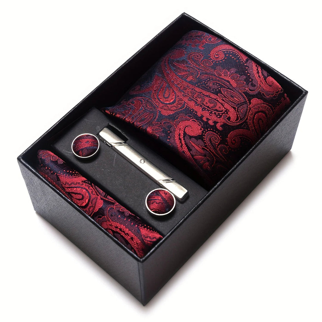 Heren Stropdas Set – Paisley met Zakdoek, Clip &amp; Manchetknopen