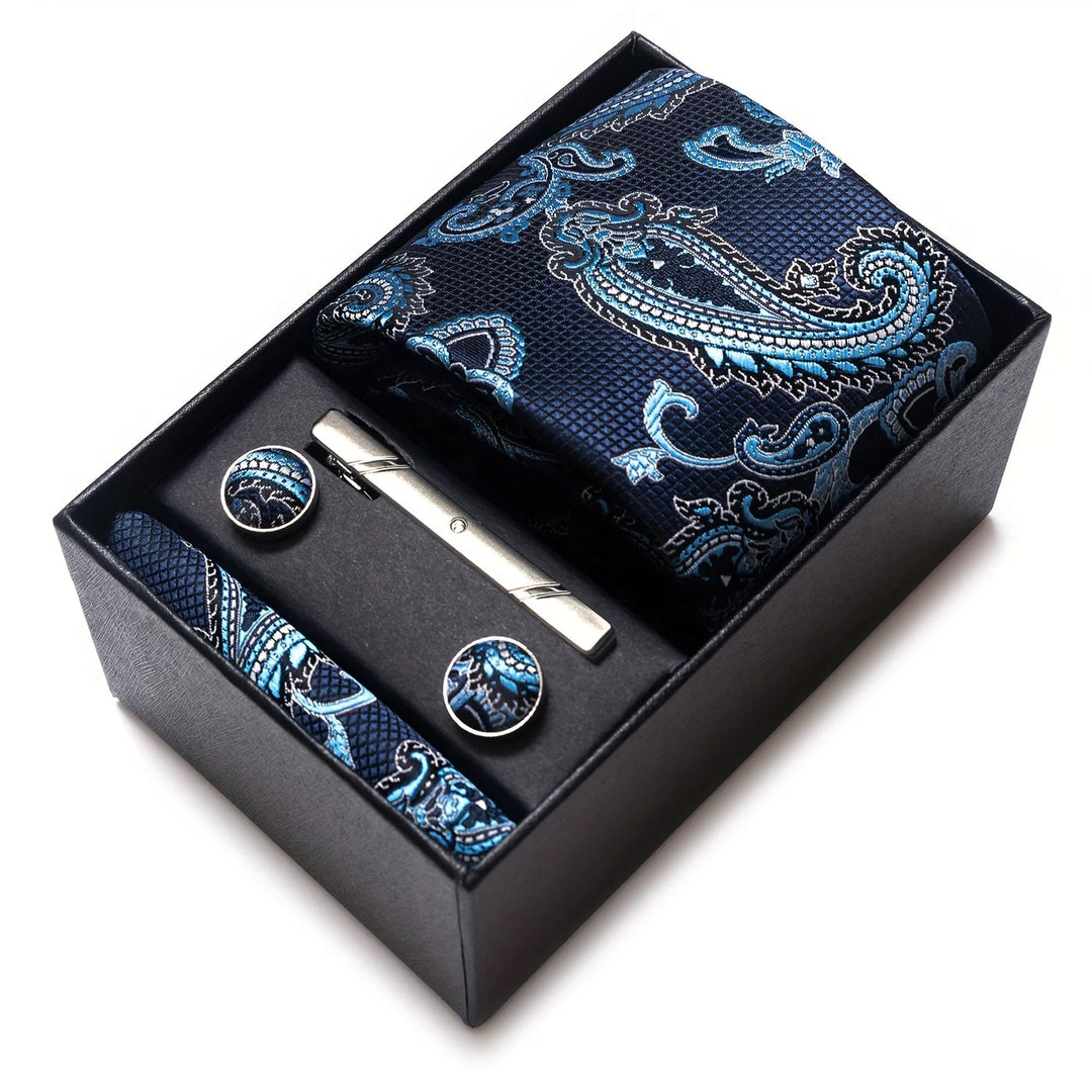 Heren Stropdas Set – Paisley met Zakdoek, Clip &amp; Manchetknopen