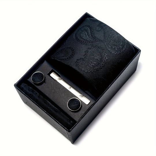 Heren Stropdas Set – Paisley met Zakdoek, Clip &amp; Manchetknopen