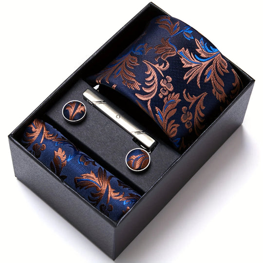Heren Stropdas Set – Paisley met Zakdoek, Clip &amp; Manchetknopen