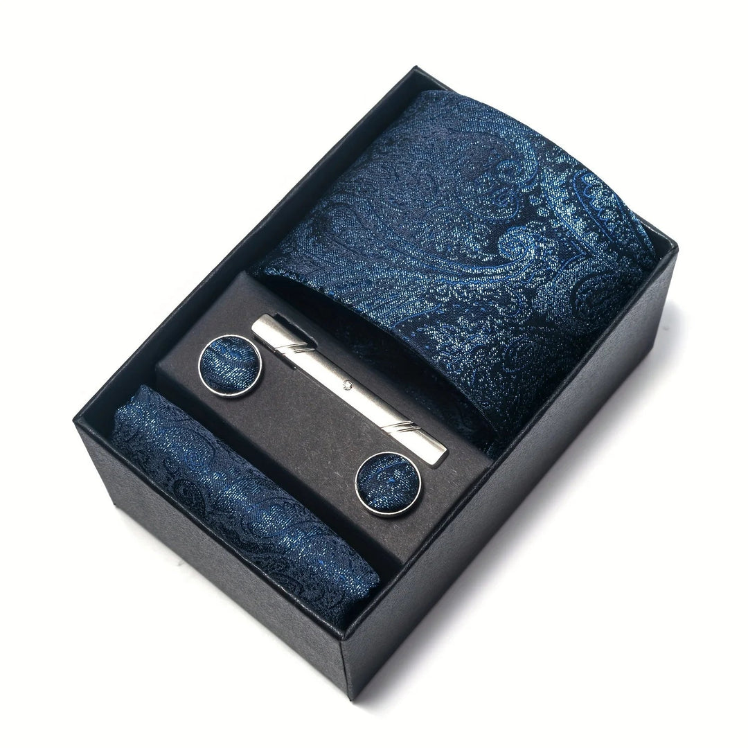 Heren Stropdas Set – Paisley met Zakdoek, Clip &amp; Manchetknopen