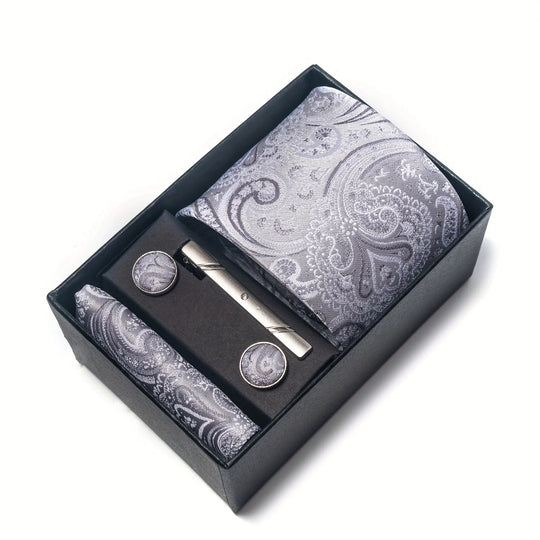 Heren Stropdas Set – Paisley met Zakdoek, Clip &amp; Manchetknopen
