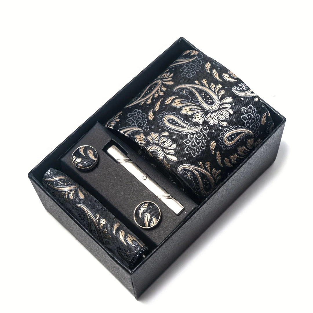 Heren Stropdas Set – Paisley met Zakdoek, Clip &amp; Manchetknopen