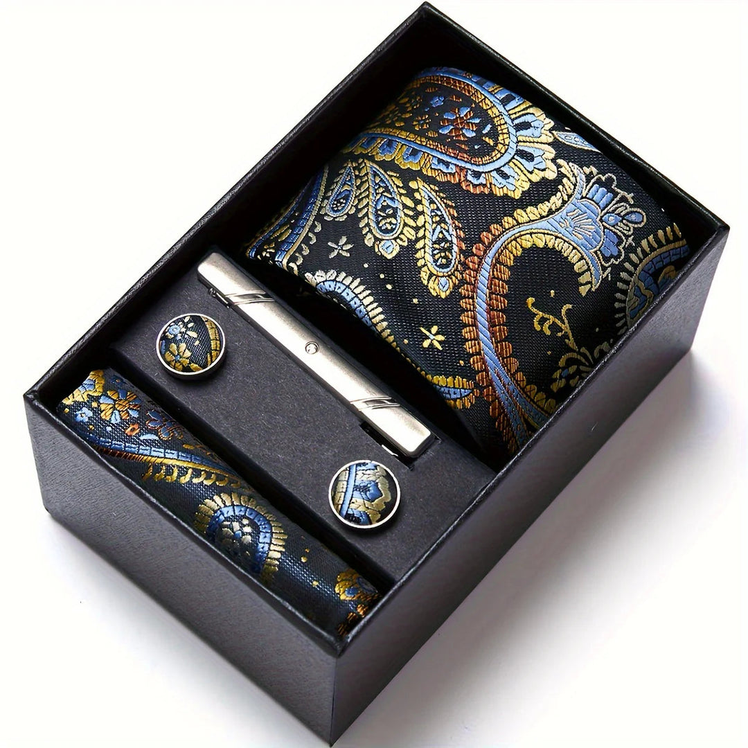 Heren Stropdas Set – Paisley met Zakdoek, Clip &amp; Manchetknopen