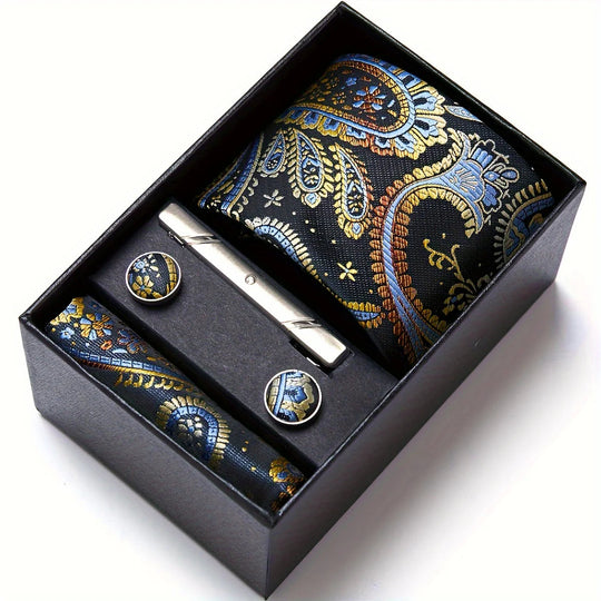 Heren Stropdas Set – Paisley met Zakdoek, Clip &amp; Manchetknopen