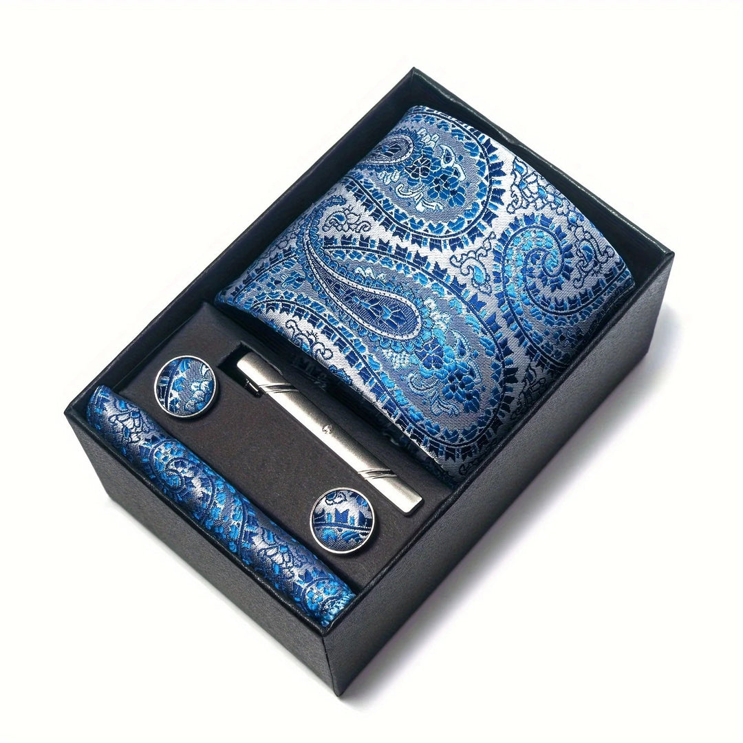 Heren Stropdas Set – Paisley met Zakdoek, Clip &amp; Manchetknopen