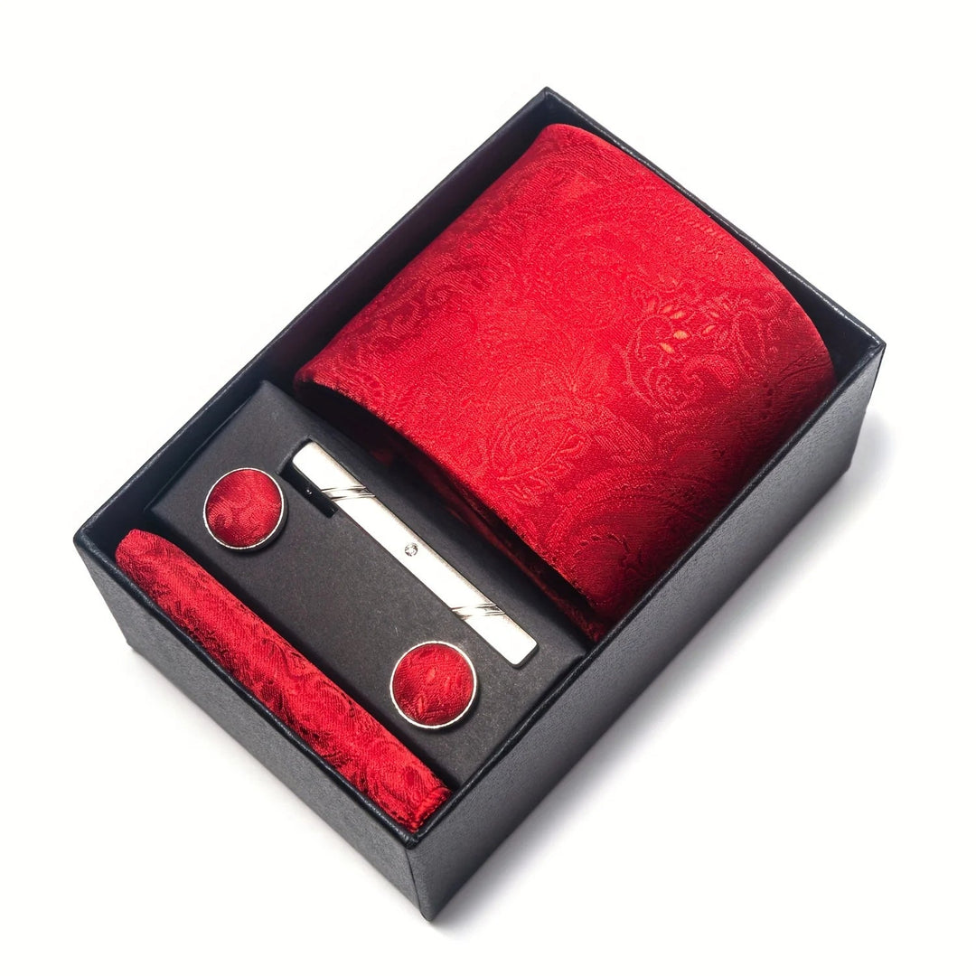 Heren Stropdas Set – Paisley met Zakdoek, Clip &amp; Manchetknopen