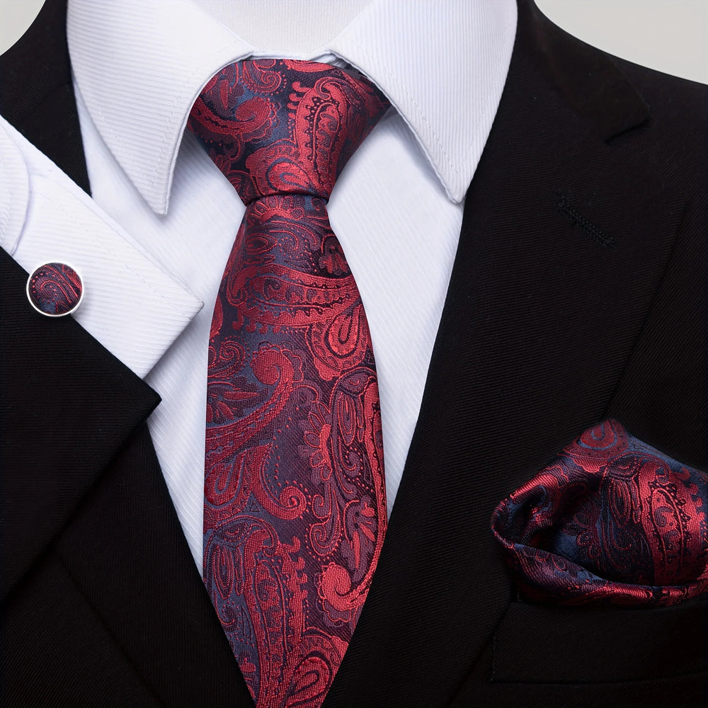 Heren Stropdas Set – Paisley met Zakdoek, Clip & Manchetknopen