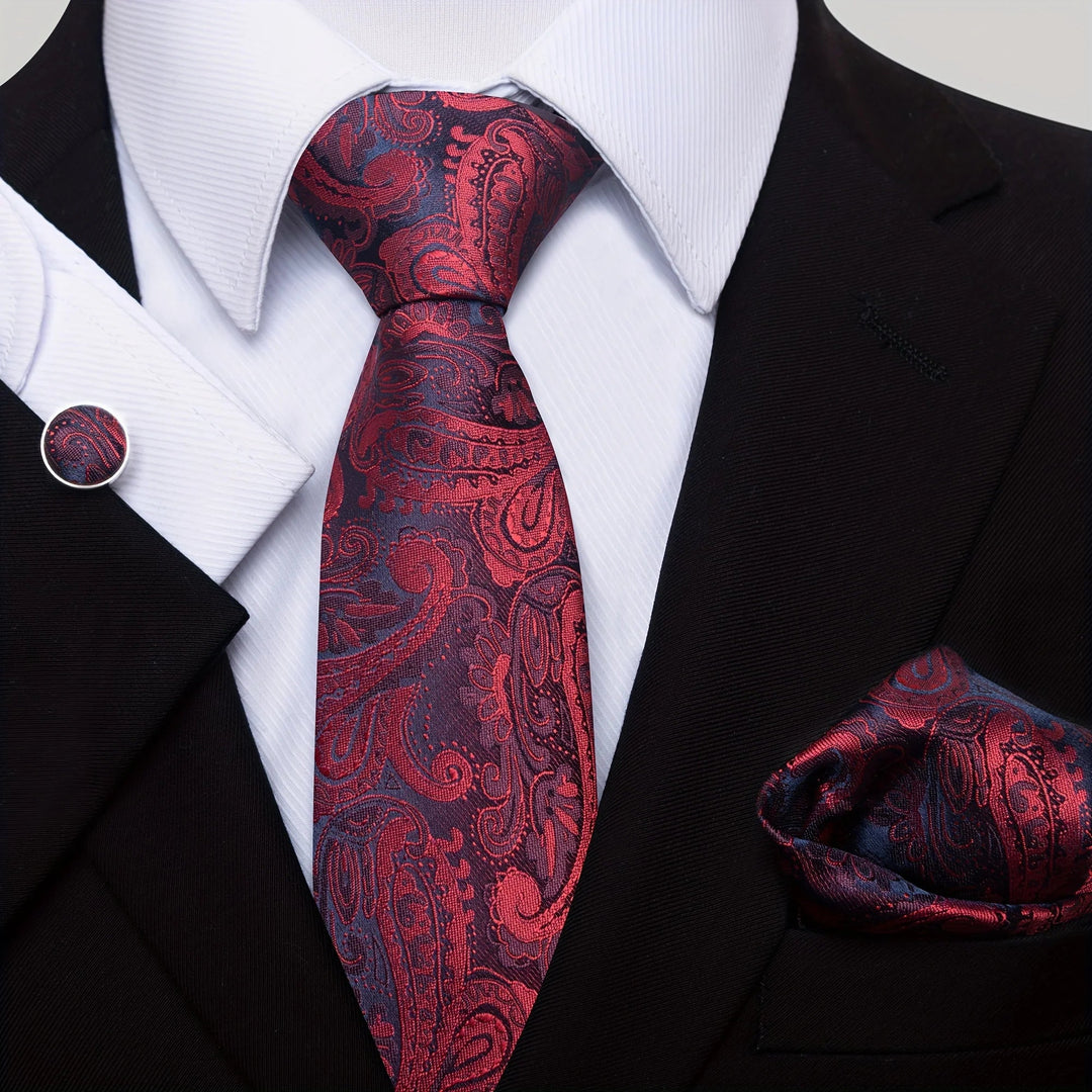 Heren Stropdas Set – Paisley met Zakdoek, Clip &amp; Manchetknopen