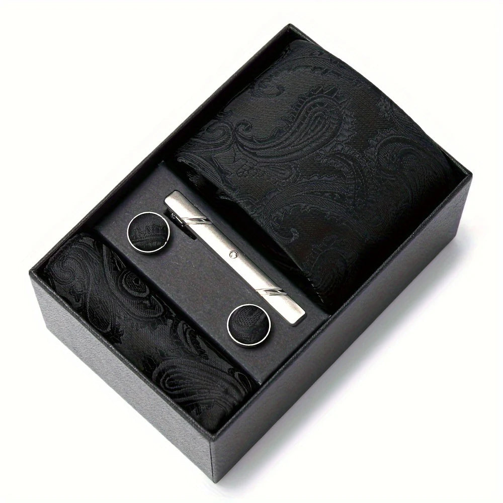 Heren Stropdas Set – Paisley met Zakdoek, Clip &amp; Manchetknopen