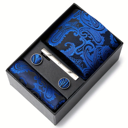 Heren Stropdas Set – Paisley met Zakdoek, Clip &amp; Manchetknopen