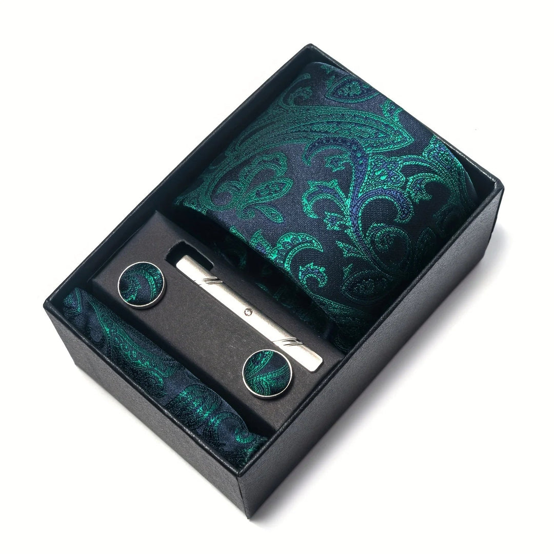 Heren Stropdas Set – Paisley met Zakdoek, Clip &amp; Manchetknopen