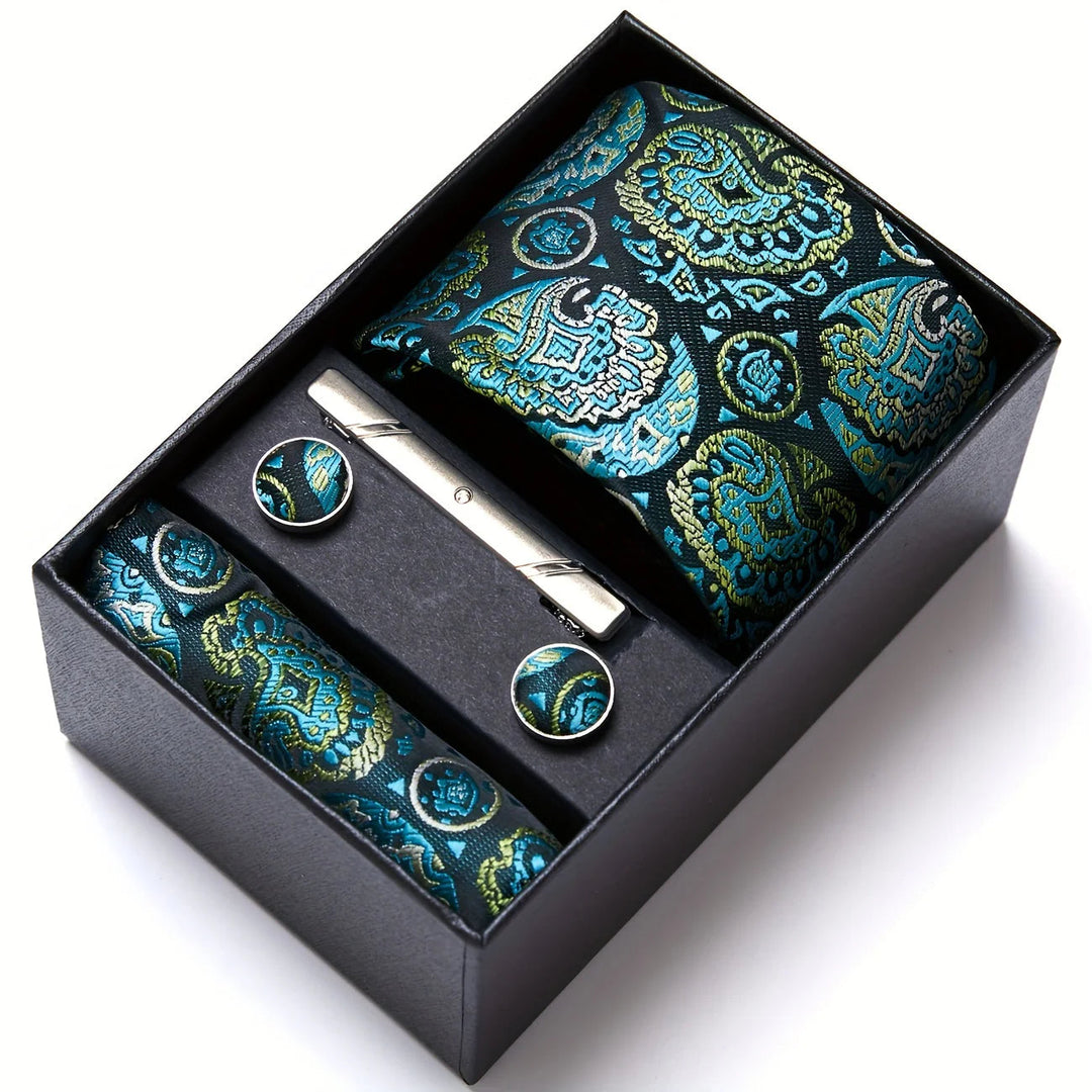 Heren Stropdas Set – Paisley met Zakdoek, Clip &amp; Manchetknopen