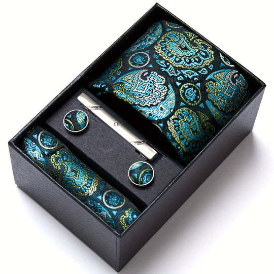 Heren Stropdas Set – Paisley met Zakdoek, Clip &amp; Manchetknopen