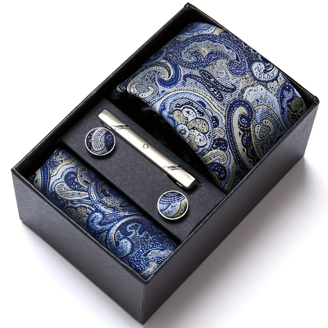Heren Stropdas Set – Paisley met Zakdoek, Clip &amp; Manchetknopen