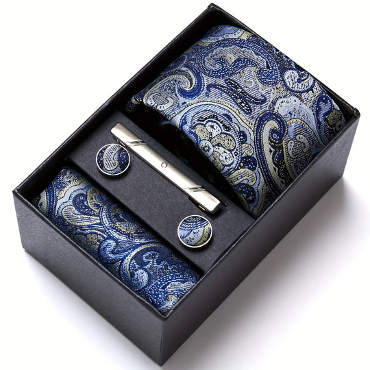Heren Stropdas Set – Paisley met Zakdoek, Clip &amp; Manchetknopen