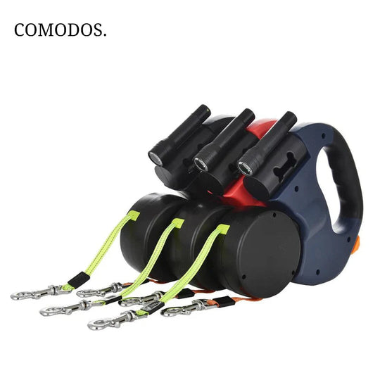 Hondenriem Duo - Uitrekbare Riem voor Twee Honden met LED Verlichting