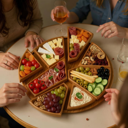 Houten Serveerschaal met 8 Vakjes - Rond Presenteerplateau