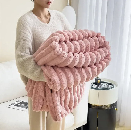 Coperta soffice in peluche di coniglio a coste – Morbida, calda e alla moda