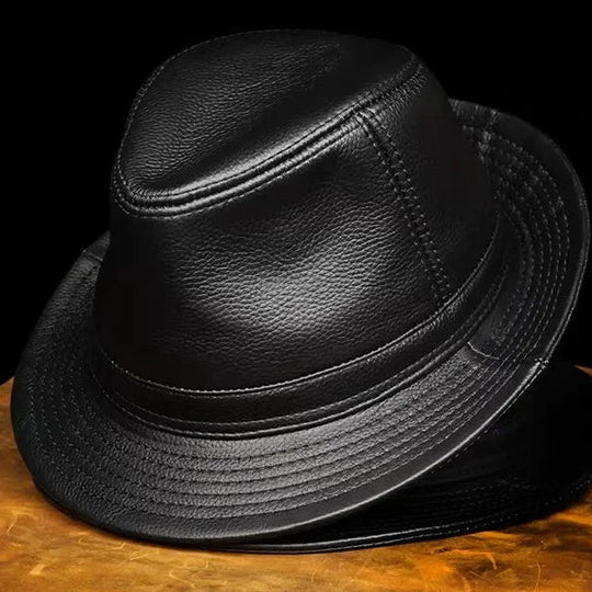 Leren Fedora Hoed - Gestructureerde Rand - Bruin/Zwart