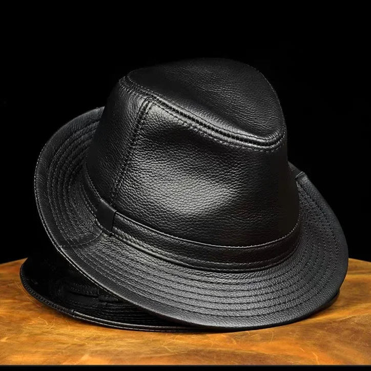 Leren Fedora Hoed - Gestructureerde Rand - Bruin/Zwart