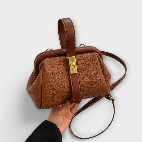 Leren Mini Handtas Dames – Bruin met Draaisluiting