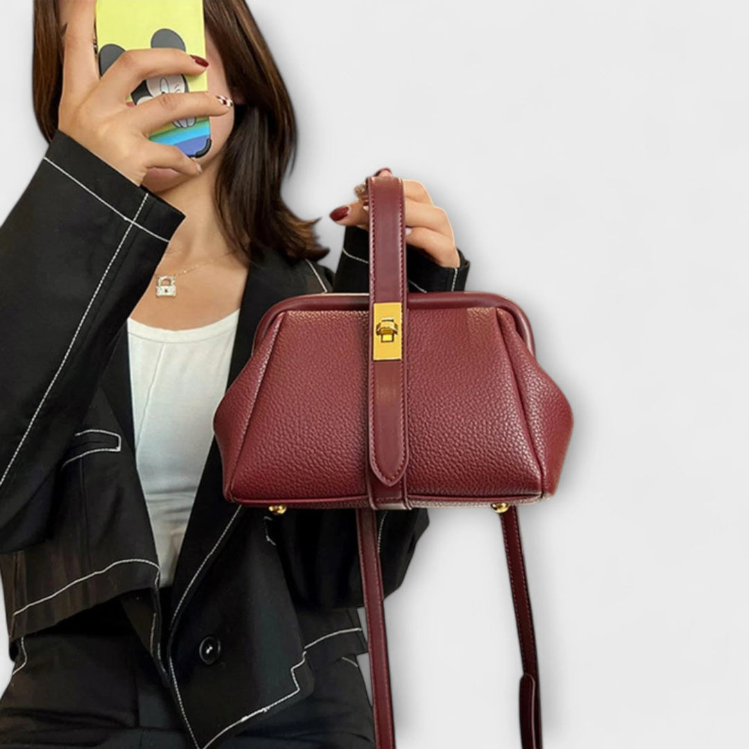 Leren Mini Handtas Dames – Bruin met Draaisluiting