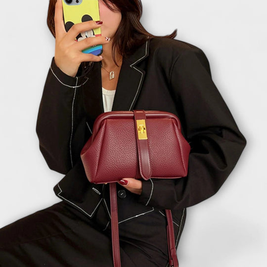 Leren Mini Handtas Dames – Bruin met Draaisluiting