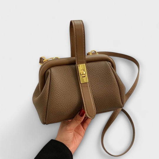 Leren Mini Handtas Dames – Bruin met Draaisluiting